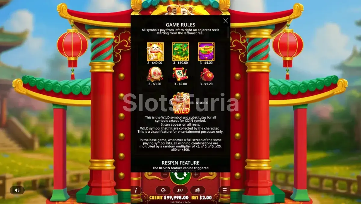 Tabla de pagos y símbolos de Lucky Tiger Gold