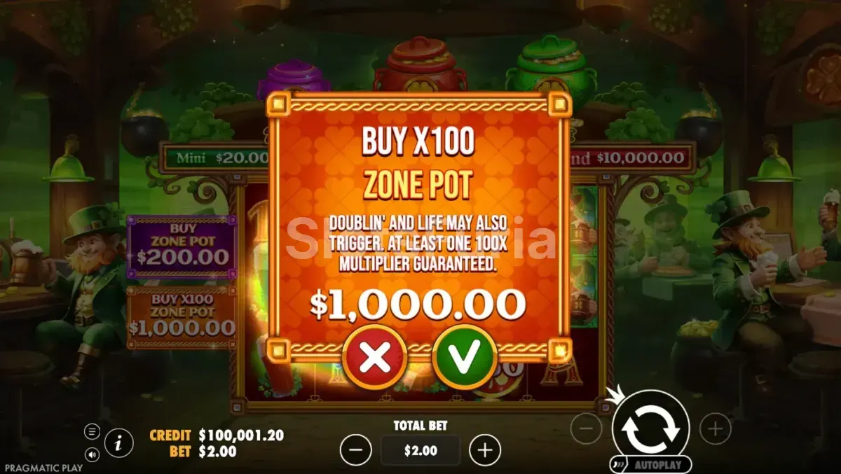Pantalla de compra de bonos en Lucky's Wild Pub 2