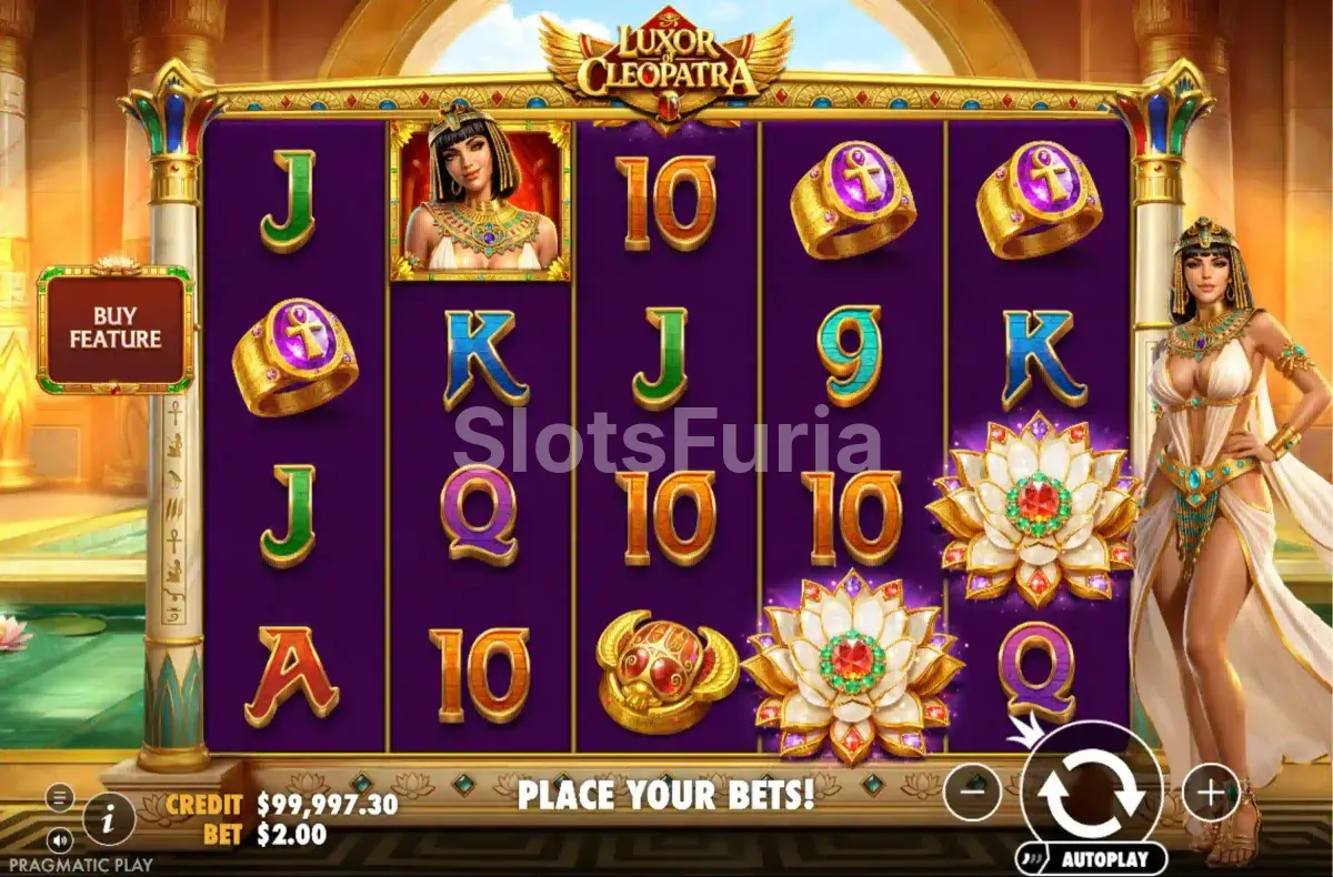 Pantalla principal de Luxor of Cleopatra con rodillos activos
