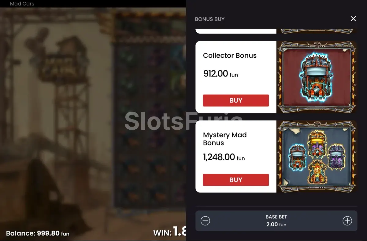 Función de compra de bonus en Mad Cars para acceso directo a las rondas especiales