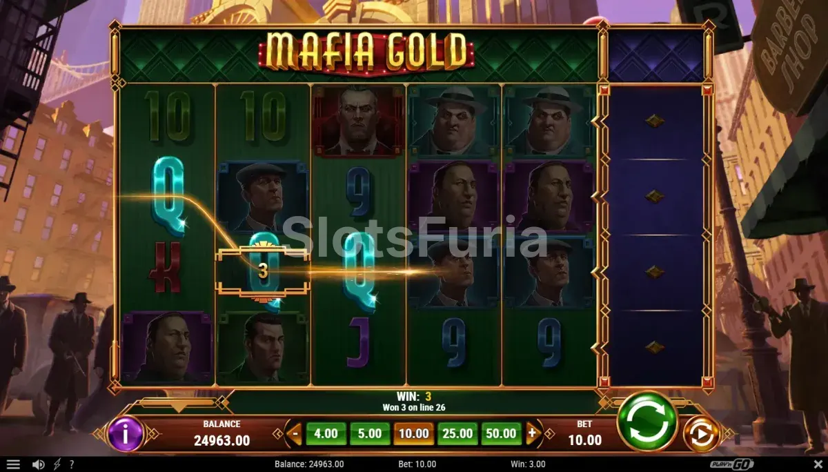 Resultado de giro en Mafia Gold con función de balas y caja fuerte activa