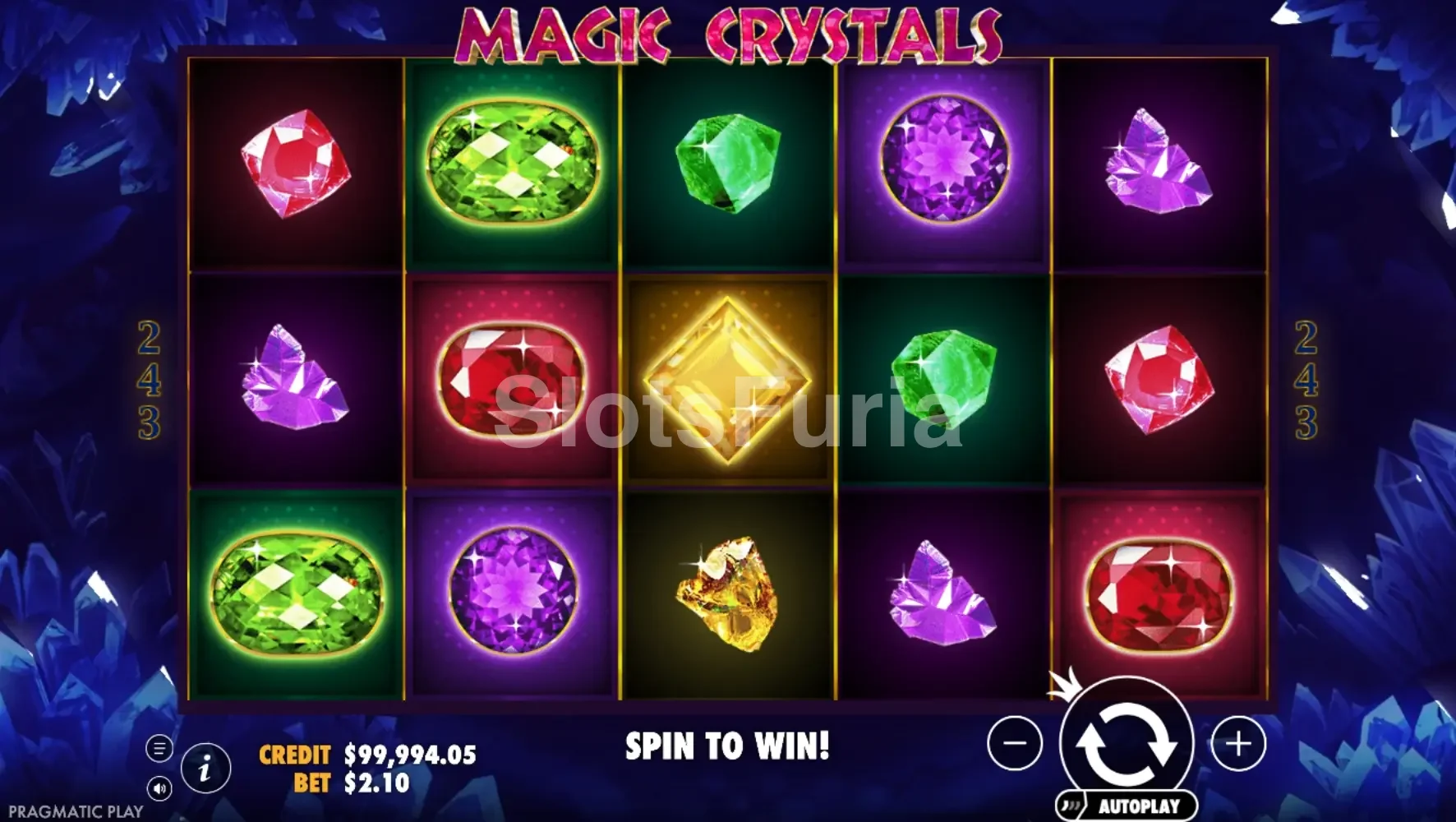 Pantalla principal de Magic Crystals con los rodillos en acción