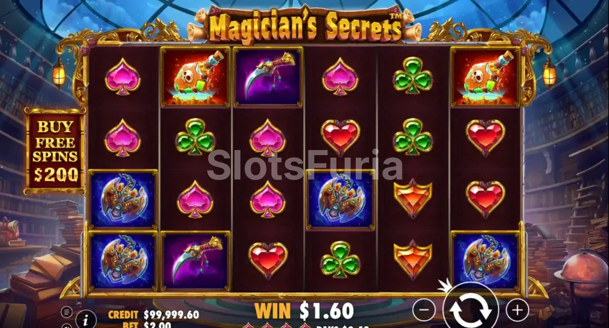 Pantalla principal del juego base en Magician's Secrets