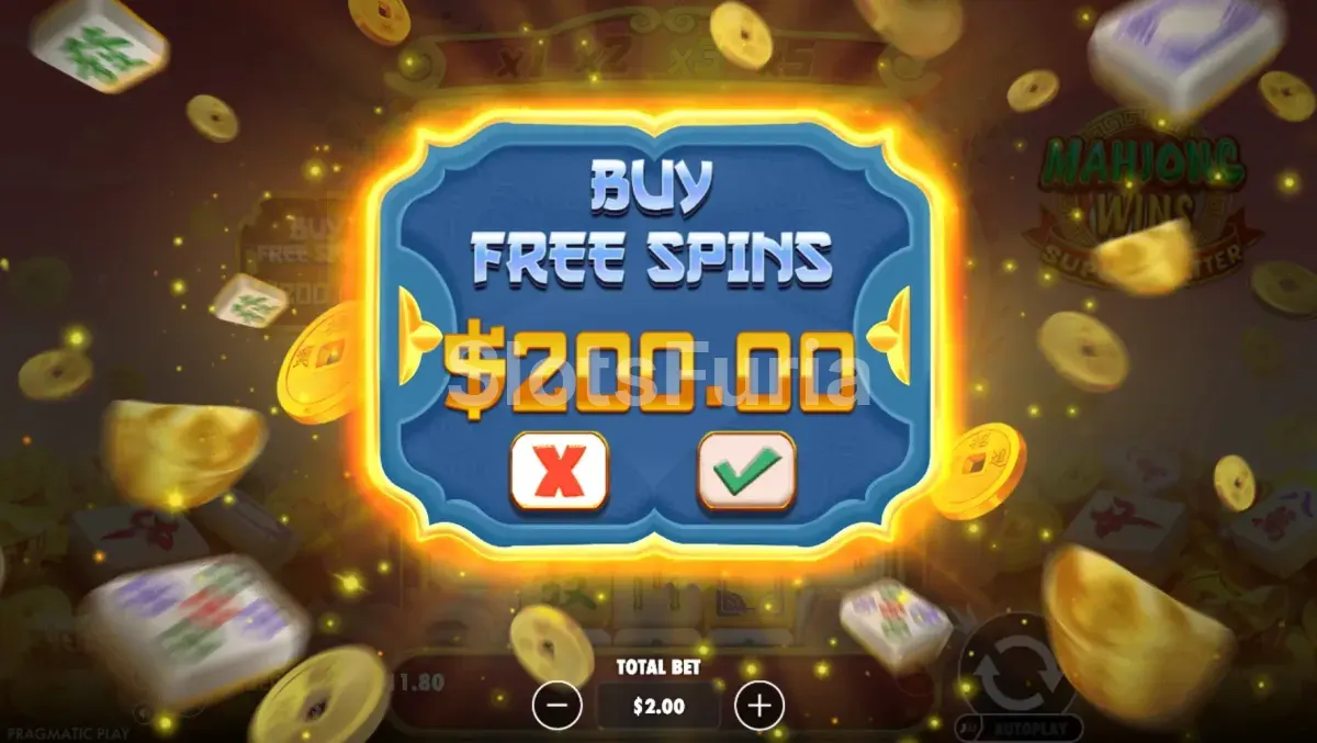 Pantalla de compra de bonus en Mahjong Wins Super Scatter