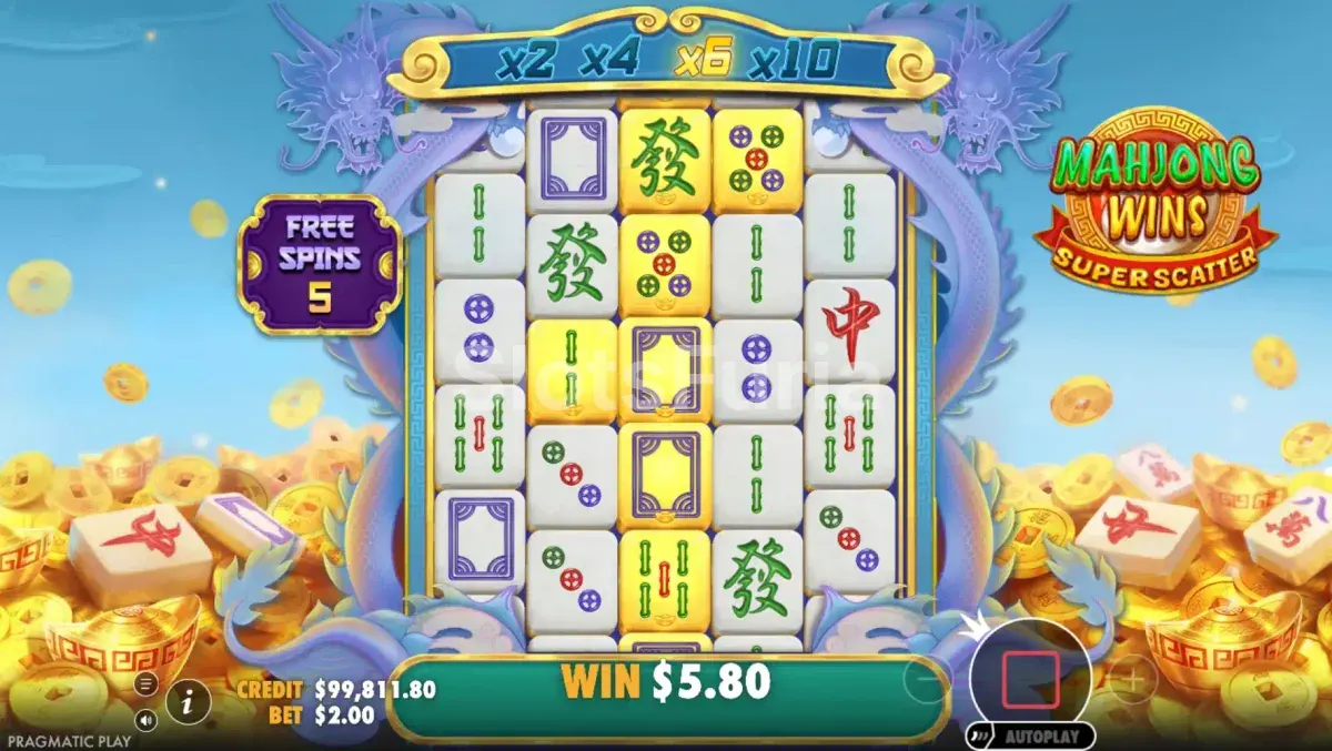 Ronda de giros gratuitos activa en Mahjong Wins Super Scatter