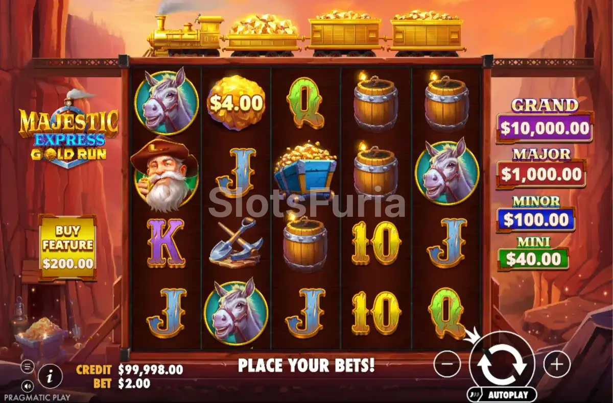 Juego base de Majestic Express Gold Run con los 5 rouleaux en acción