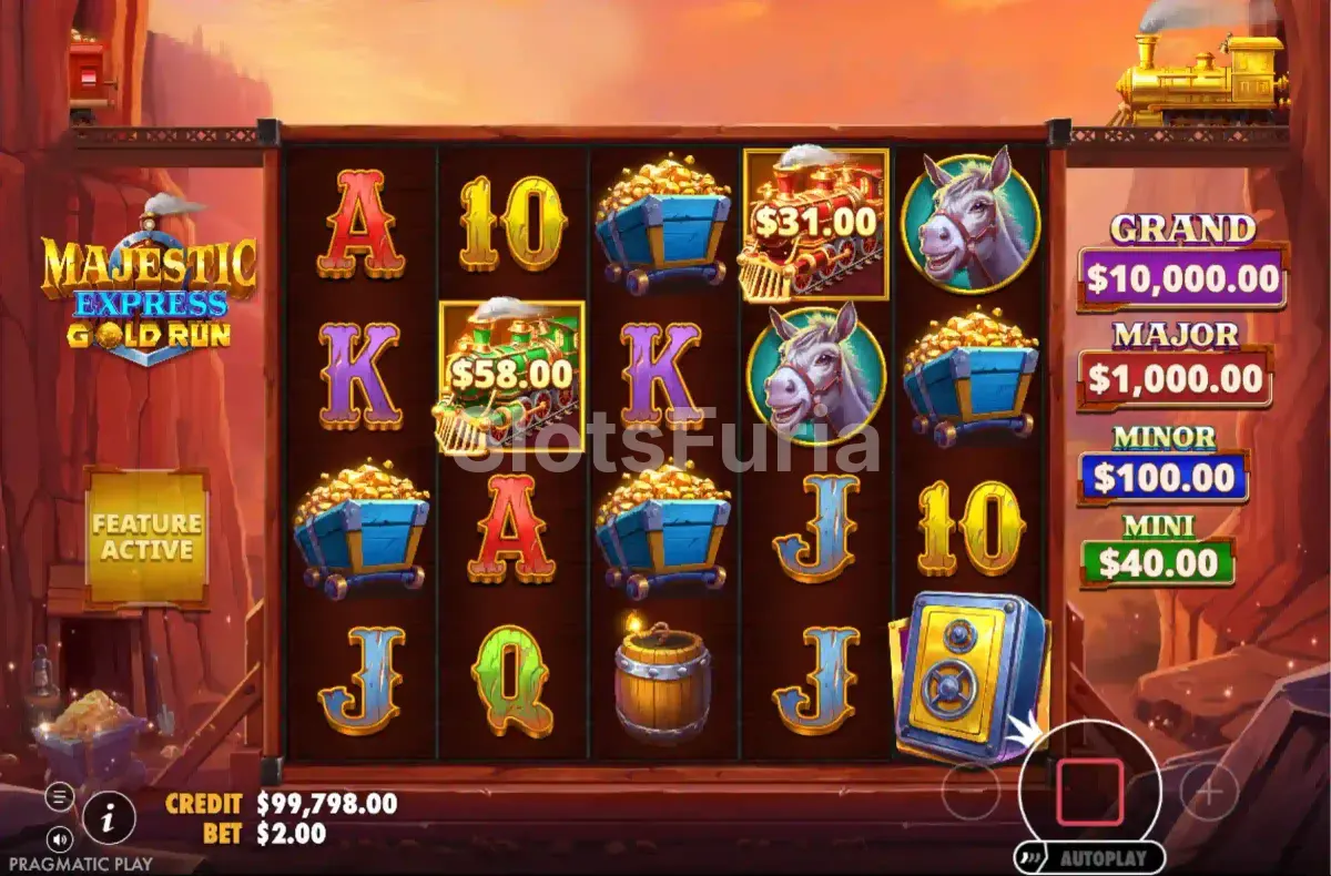 Ronda de giros gratis en Majestic Express Gold Run con multiplicadores activos