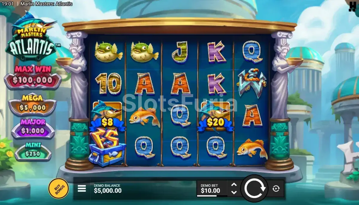 Juego base de Marlin Masters Atlantis en la cuadrícula de 5x4