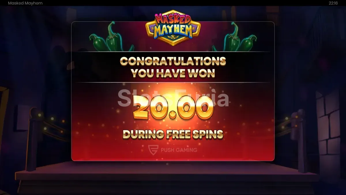 Gran victoria en Masked Mayhem con jackpot activo