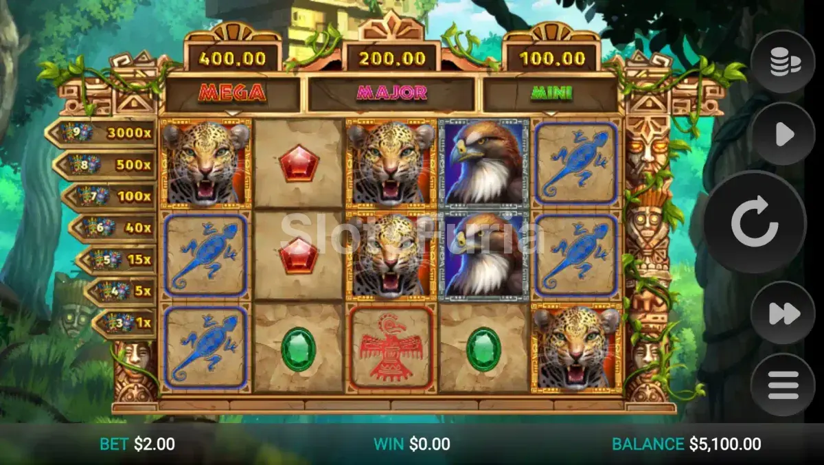 Pantalla principal de Masked Treasures con la jungla azteca de fondo