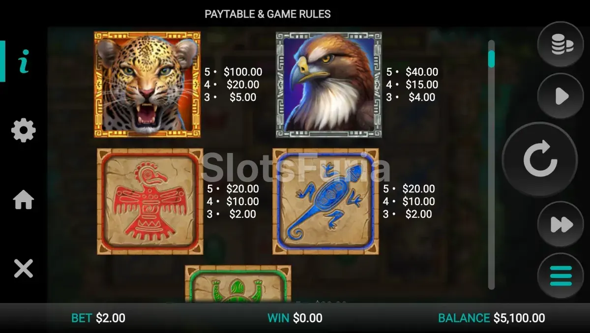 Tabla de pagos de Masked Treasures con los símbolos y sus valores