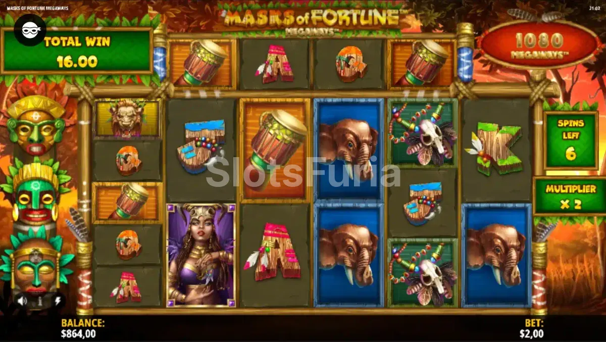 Ronda de tiradas gratuitas activada en Masks of Fortune Megaways