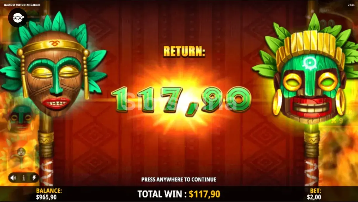 Gran premio conseguido durante una partida de Masks of Fortune Megaways