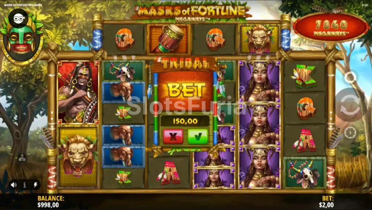 Función de compra de bonus en Masks of Fortune Megaways