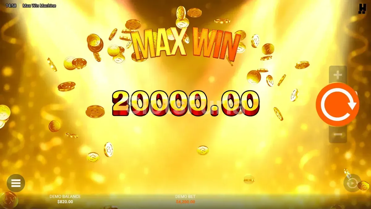 Gran victoria en Max Win Machine alcanzando el multiplicador máximo
