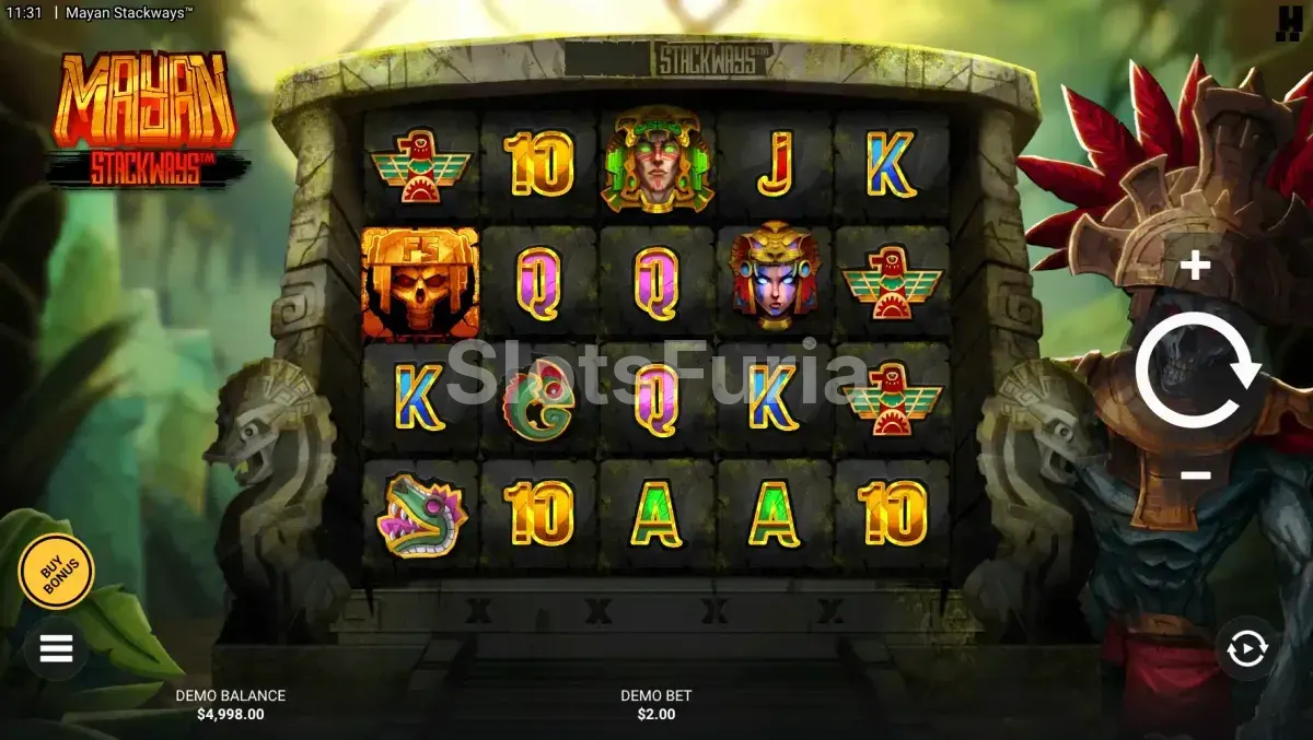 Pantalla principal de Mayan Stackways con los símbolos mayas activos