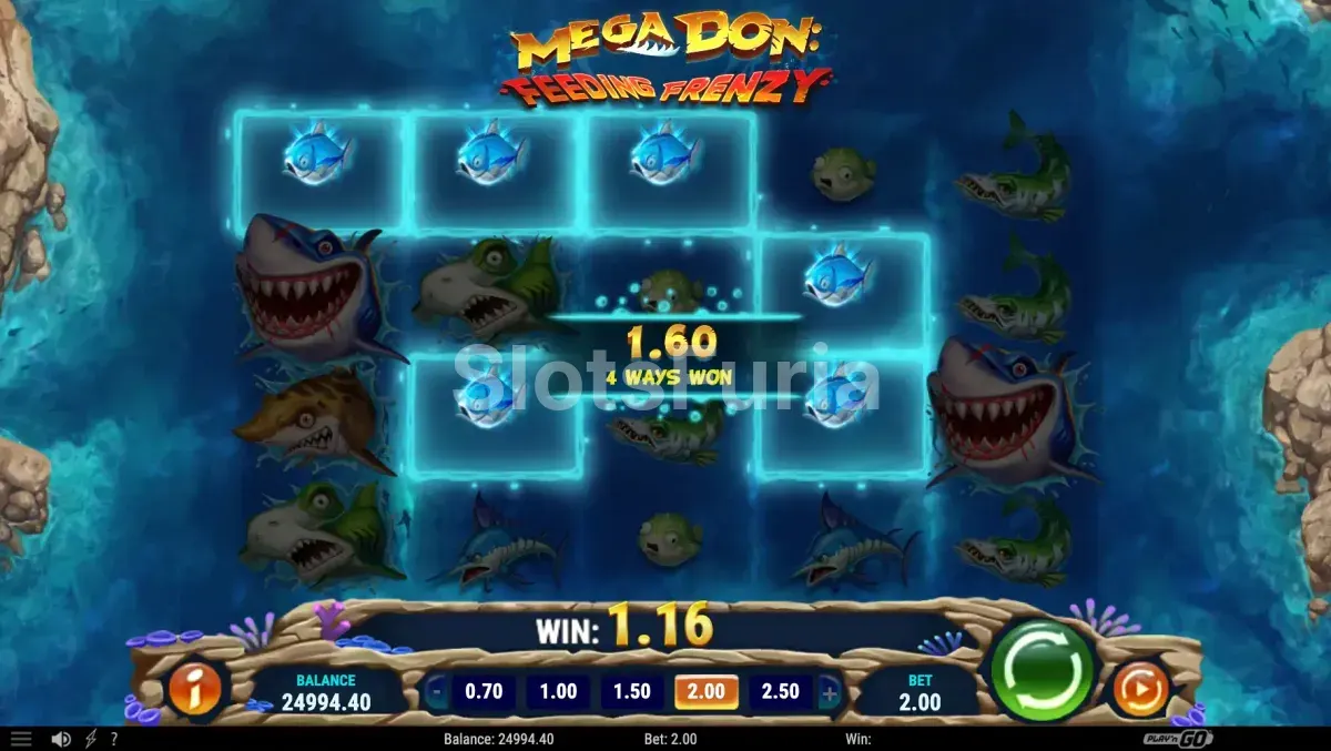 Segunda vista del juego base de Mega Don Feeding Frenzy durante una jugada activa