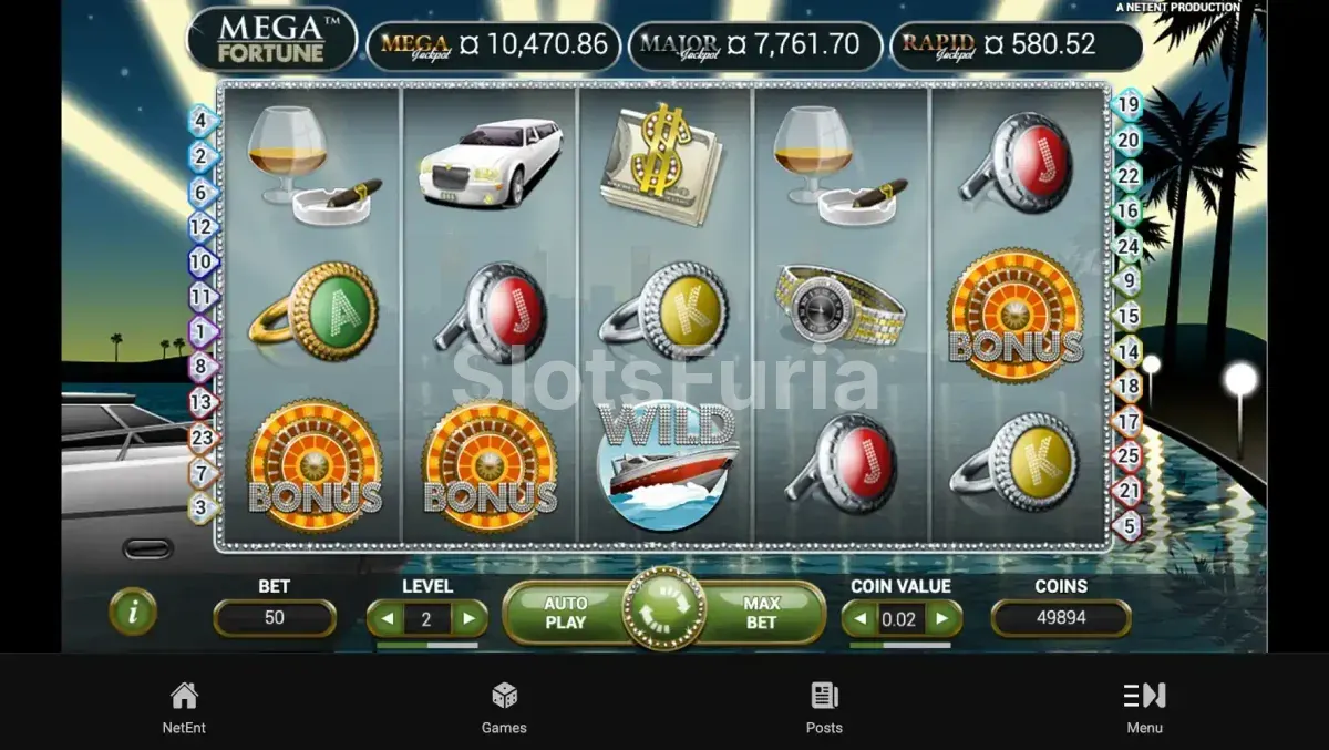 Pantalla principal de Mega Fortune Dreams con símbolos de lujo y ruedas de jackpot