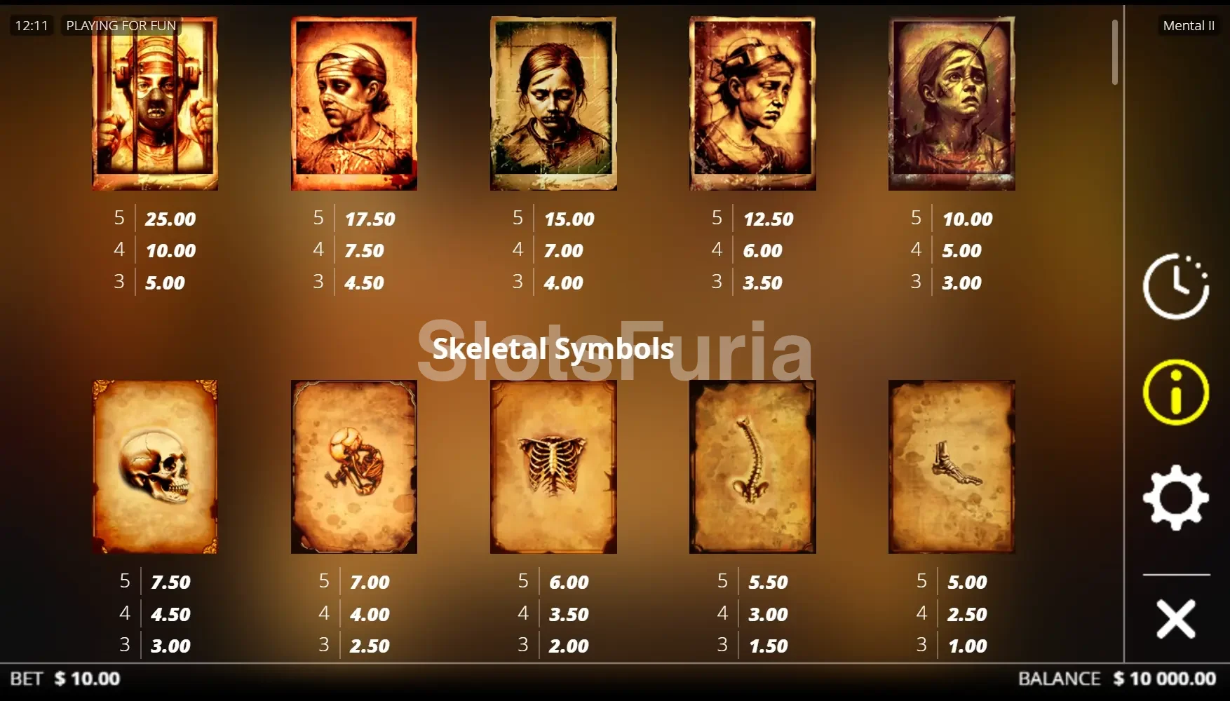 Tabla de pagos completa de la slot Mental 2