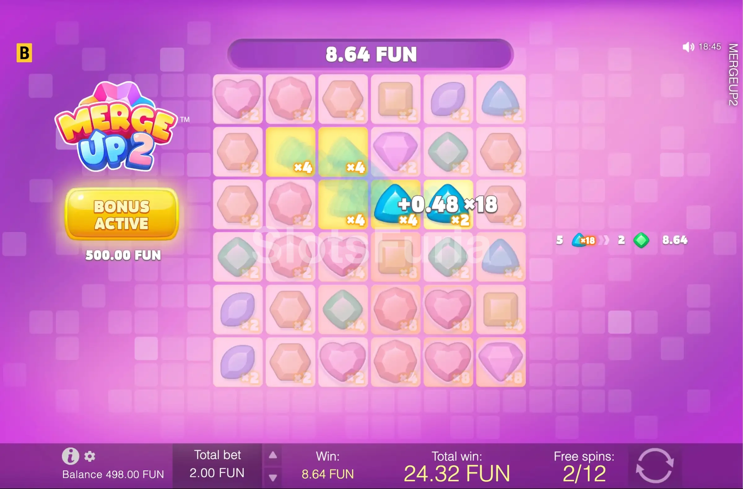 Modo de tiradas gratuitas activo en Merge Up 2 de BGaming