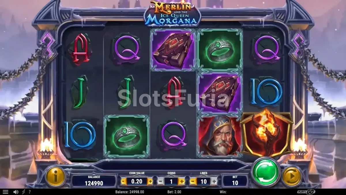 Juego base de Merlin and the Ice Queen Morgana mostrando los wilds de Morgana apilados