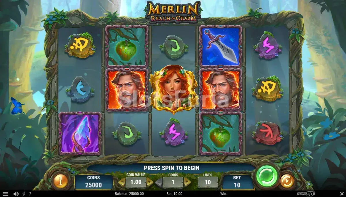 Juego base de Merlin Realm of Charm con sus cinco carretes activos