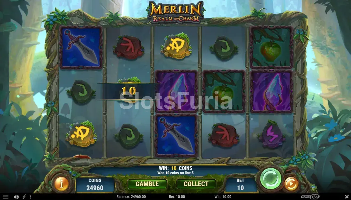 Resultado de un giro ganador en Merlin Realm of Charm durante el bonus