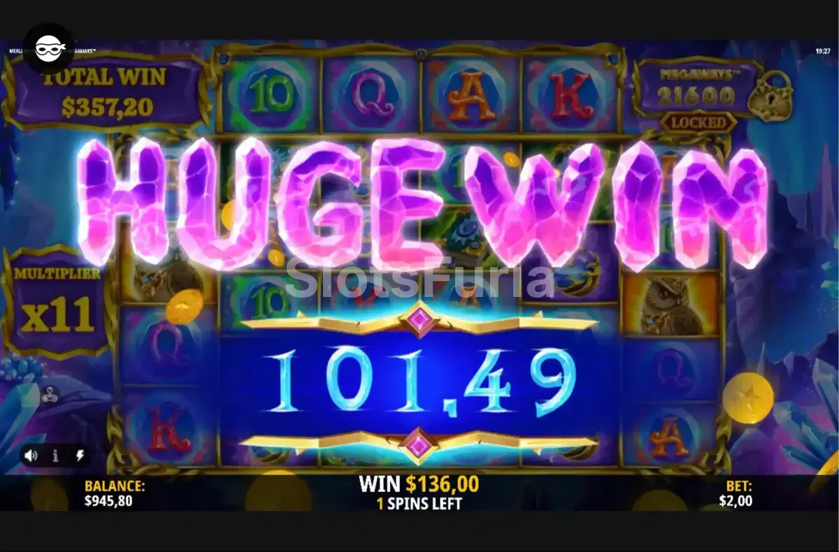 Gran victoria registrada en Merlin's Magic Mirror Megaways durante la ronda de bonificación