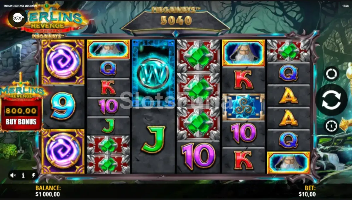 Pantalla principal del juego base en Merlin's Revenge Megaways