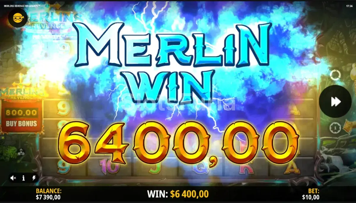 Gran victoria registrada durante una partida en Merlin's Revenge Megaways