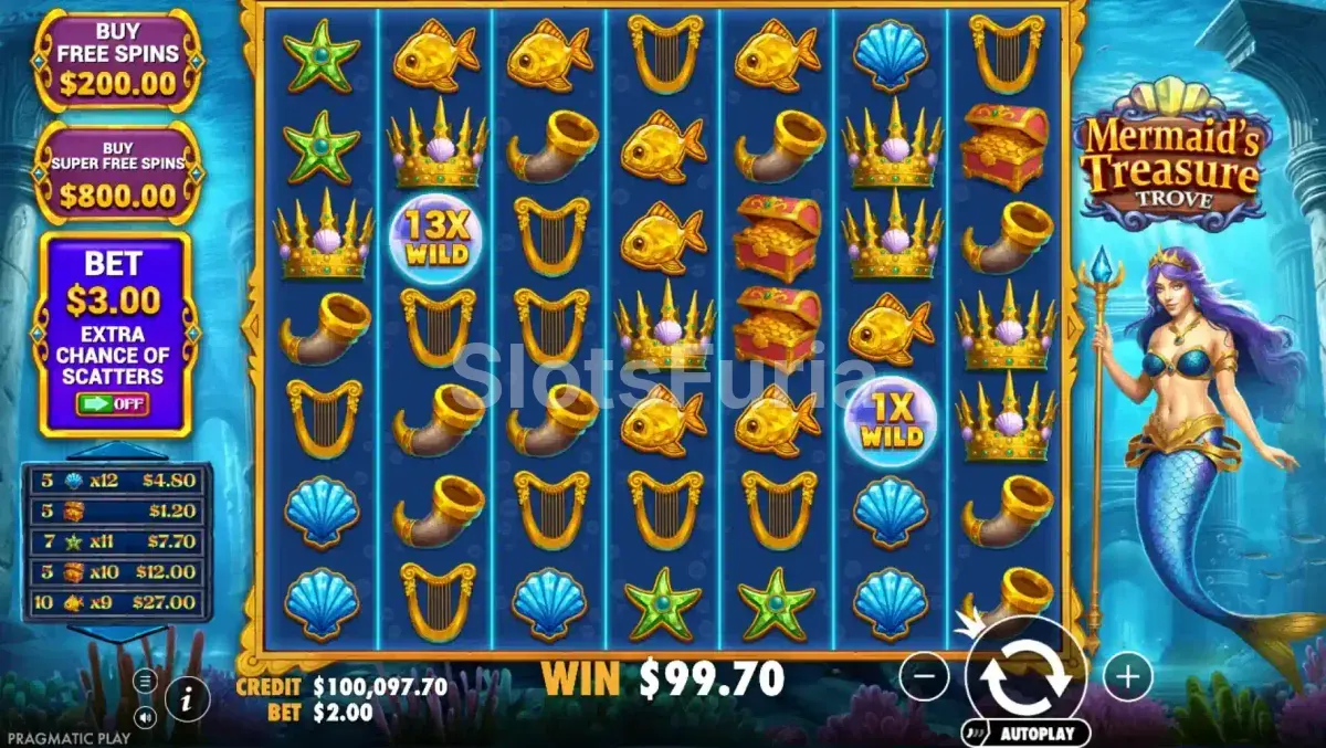 Pantalla principal del juego base de Mermaid's Treasure Trove