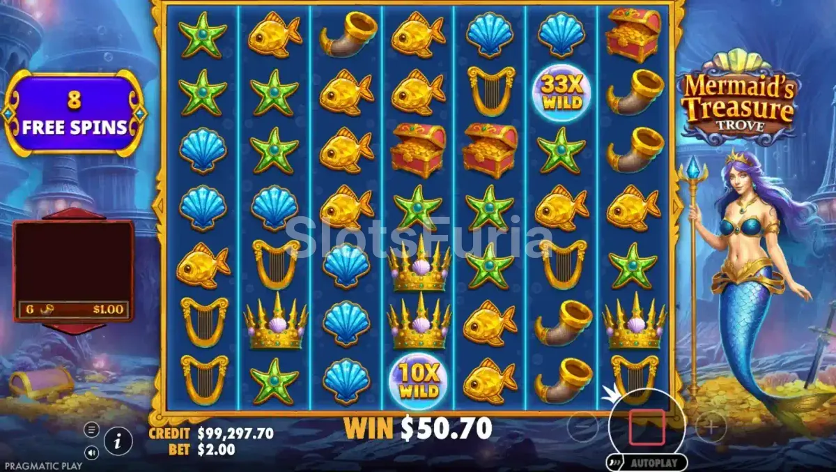 Ronda de giros gratuitos activa en Mermaid's Treasure Trove