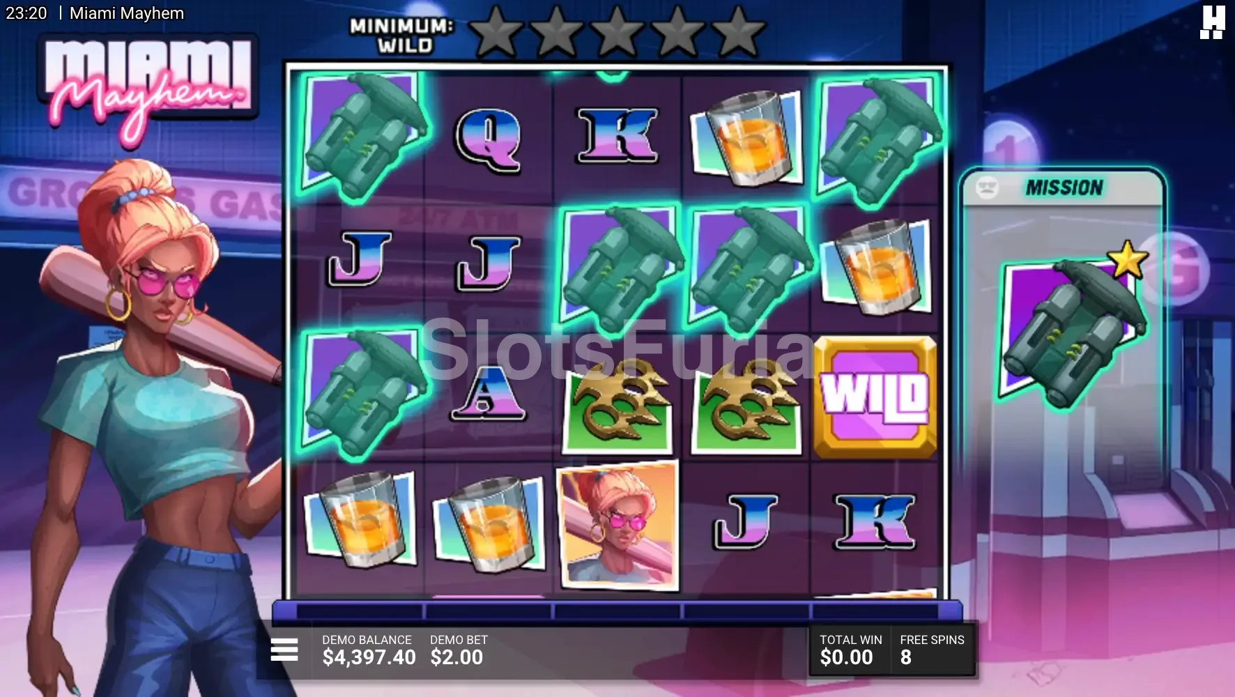 Ronda de giros gratis de Miami Mayhem con misiones activas