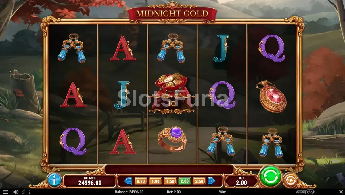Función de bonus activa en Midnight Gold con wilds en pantalla