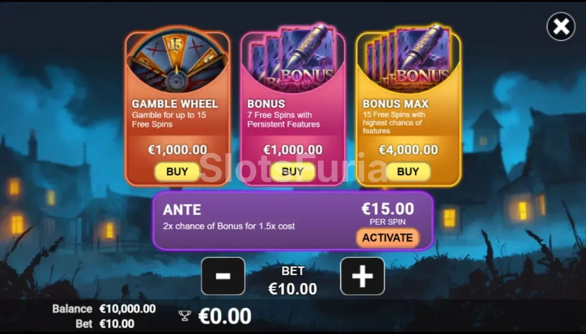 Pantalla de compra de bonus en Midnight Hunt con las opciones disponibles