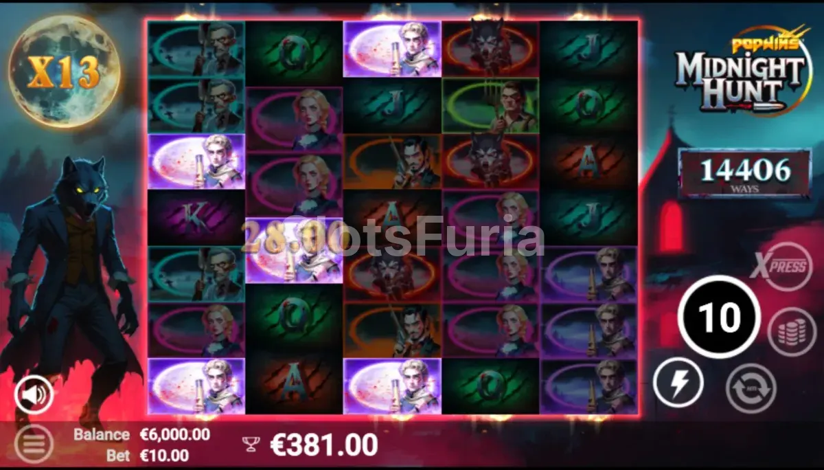 Ronda de giros gratuitos en acción dentro de Midnight Hunt con multiplicadores activados