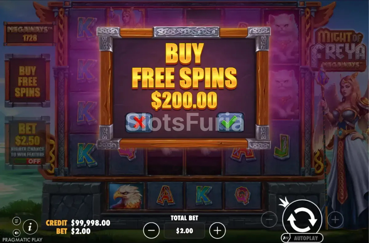 Función de compra de bonus en Might of Freya Megaways de Pragmatic Play
