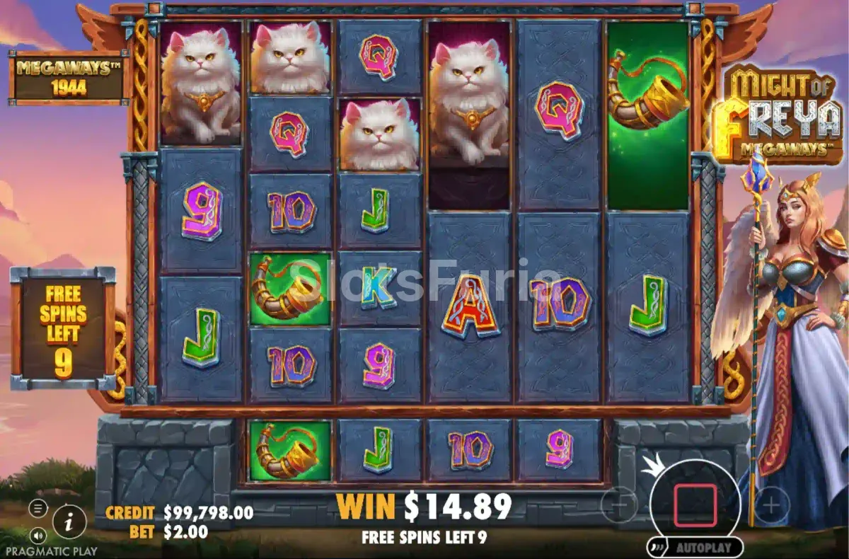 Ronda de tiradas gratis con multiplicador activo en Might of Freya Megaways