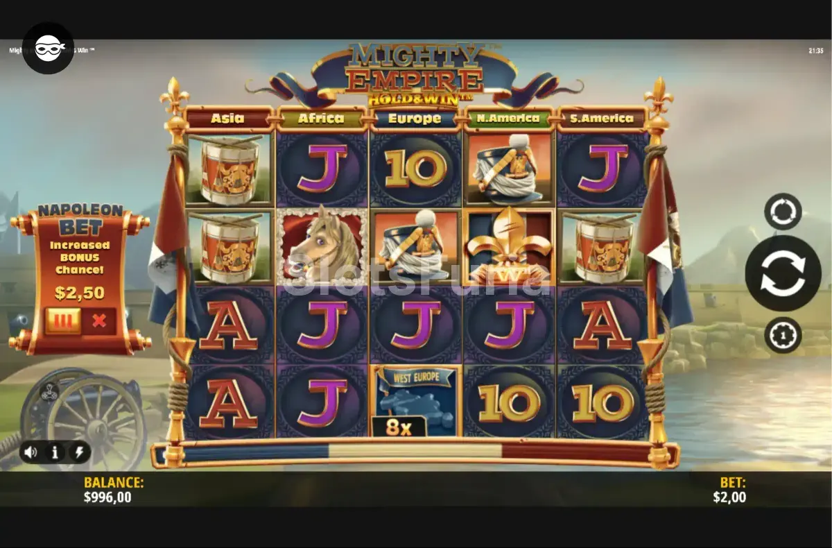 Pantalla principal del juego base de Mighty Empire Hold & Win