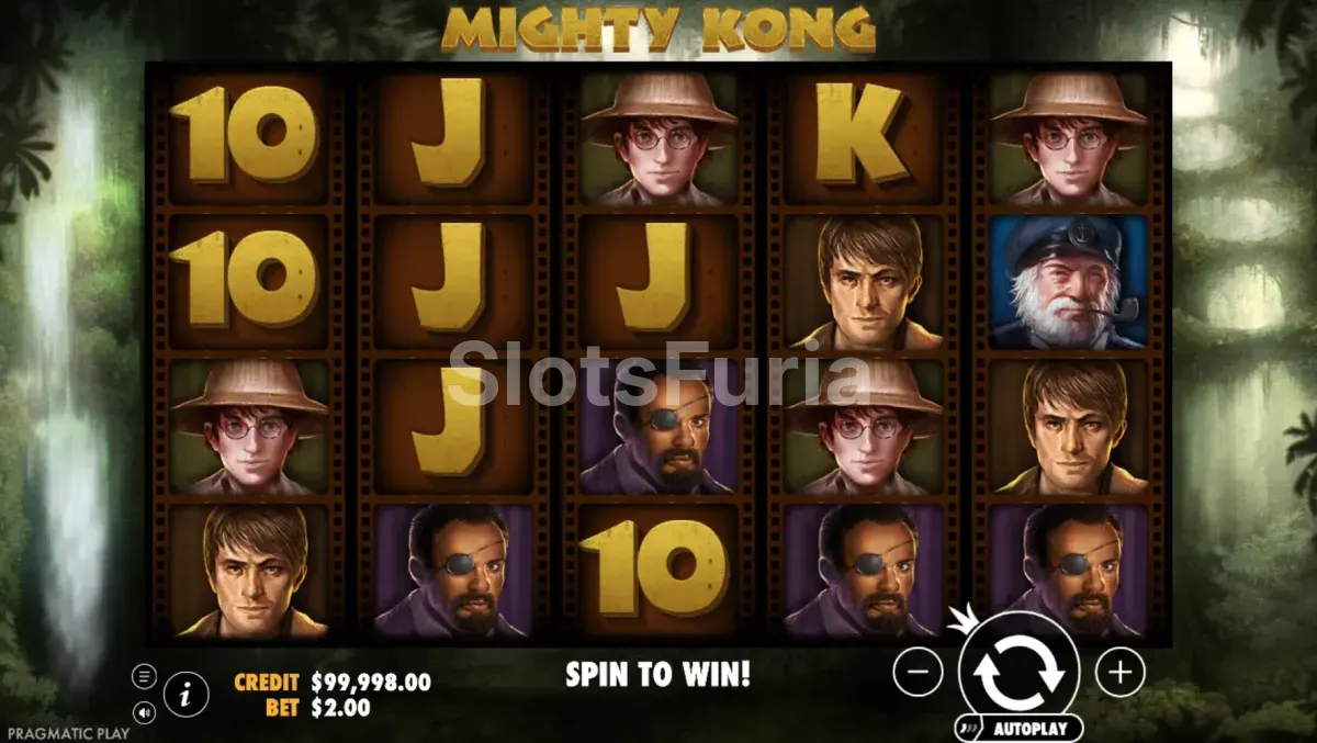 Juego base de Mighty Kong con sus cinco carretes y temática de King Kong