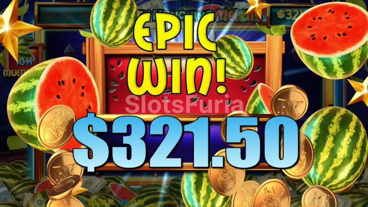Gran victoria en Mighty Munching Melons con multiplicador máximo