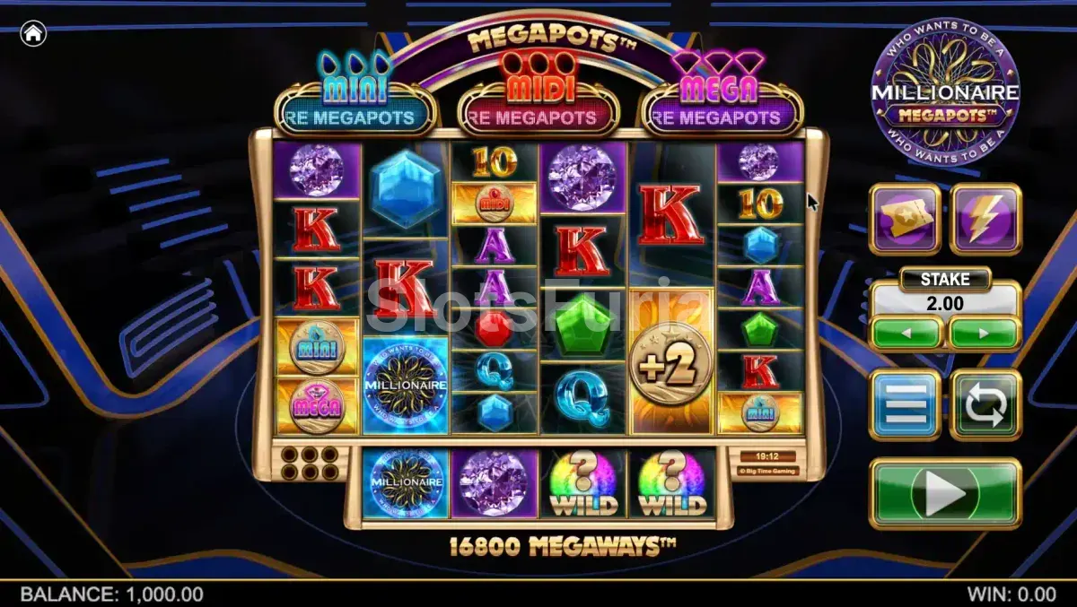 Pantalla principal del juego base de Millionaire Megapots