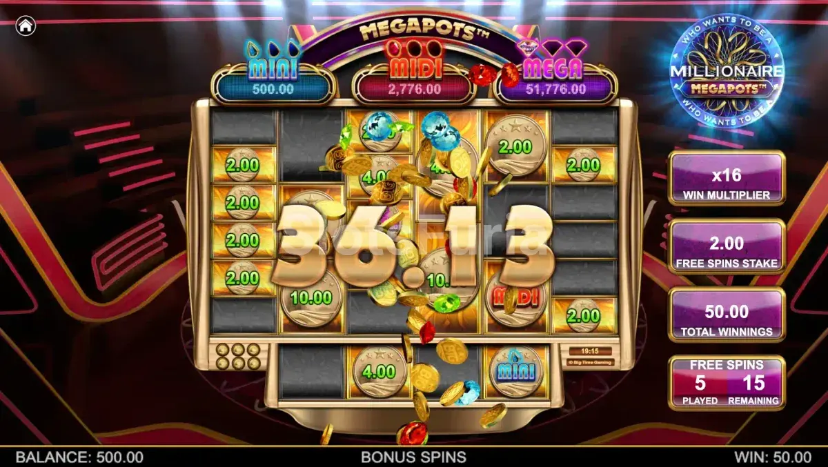 Gran victoria registrada durante una partida de Millionaire Megapots