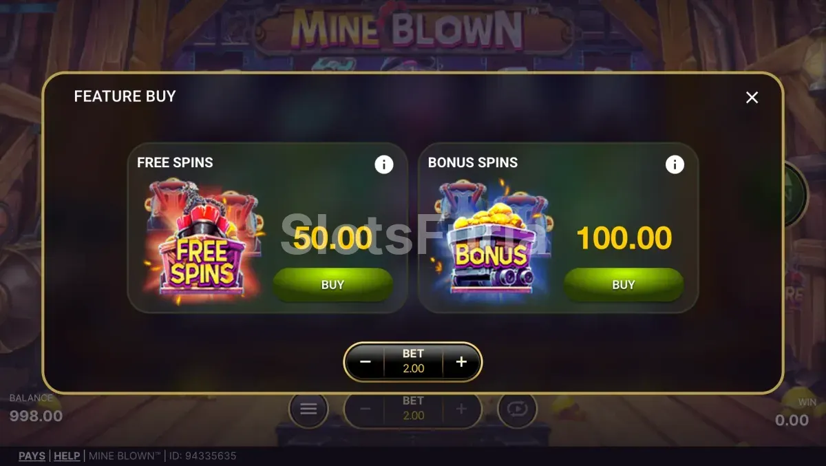 Función de compra de bonus en Mine Blown de NetEnt