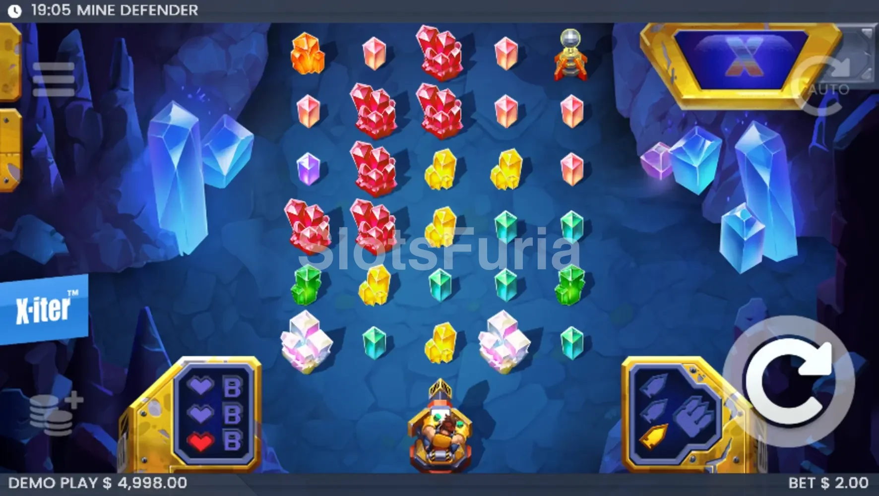 Pantalla principal de Mine Defender con el héroe en acción