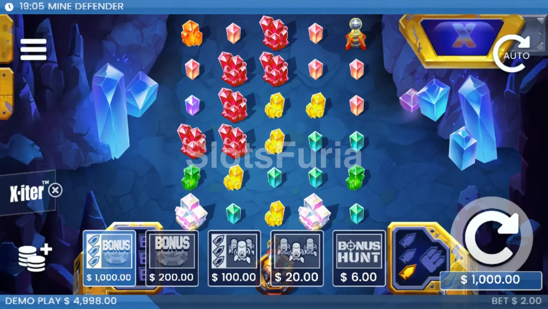 Menú de compra de bonus X-iter en Mine Defender