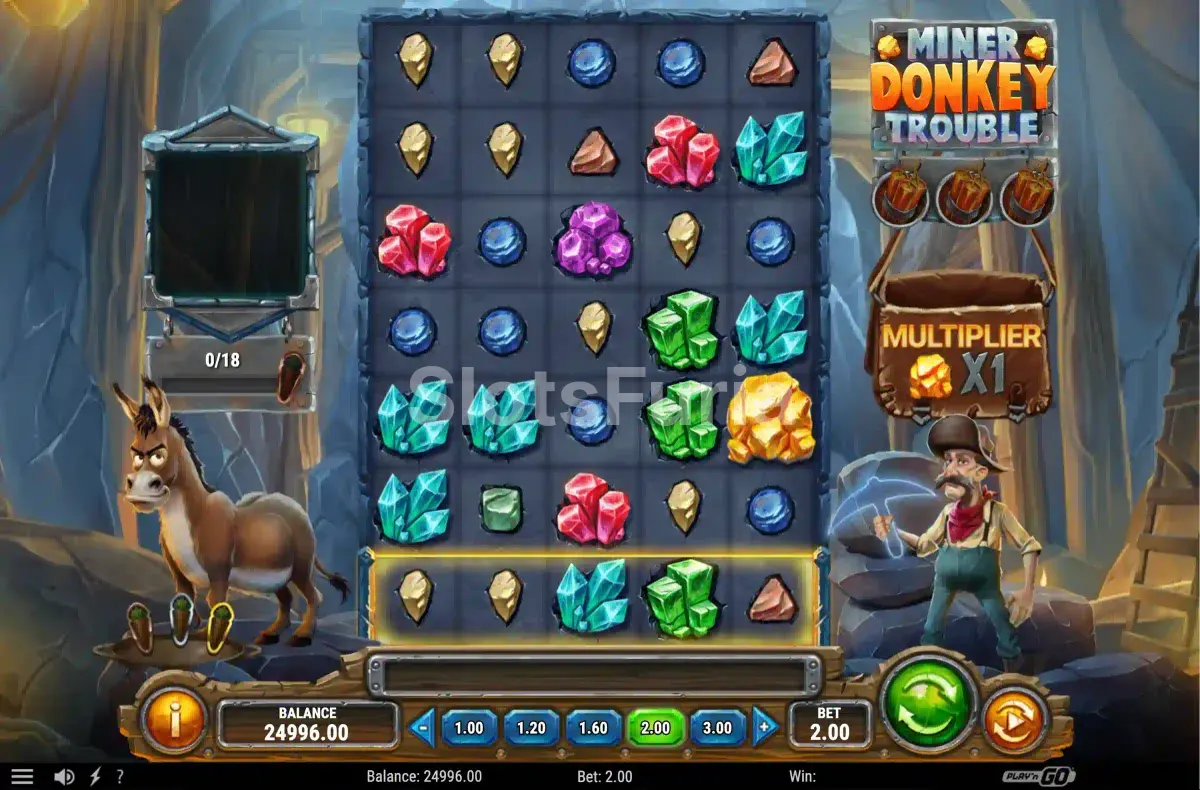 Cascadas en acción durante el juego base de Miner Donkey Trouble