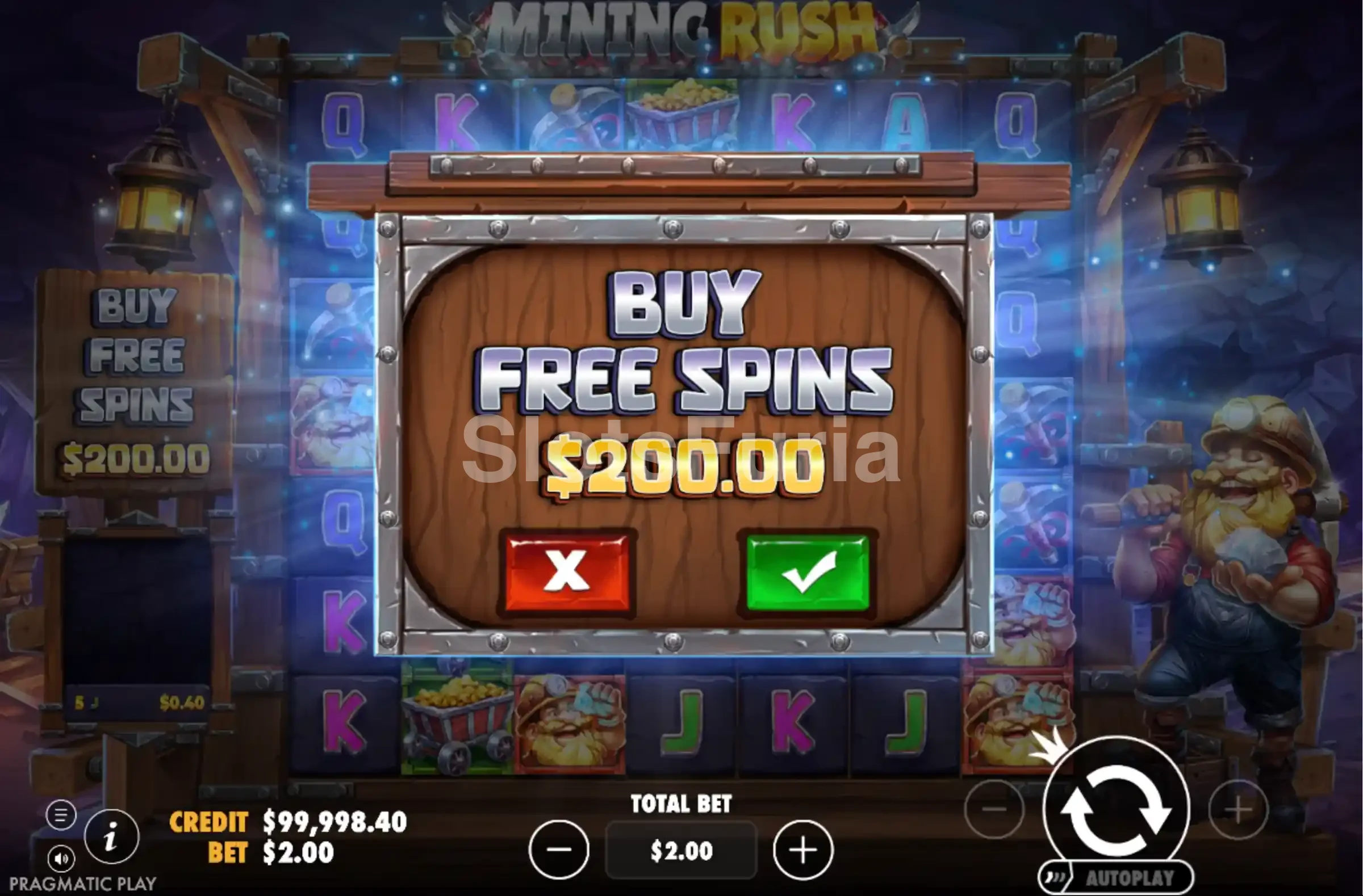 Menú de compra de bono de Mining Rush
