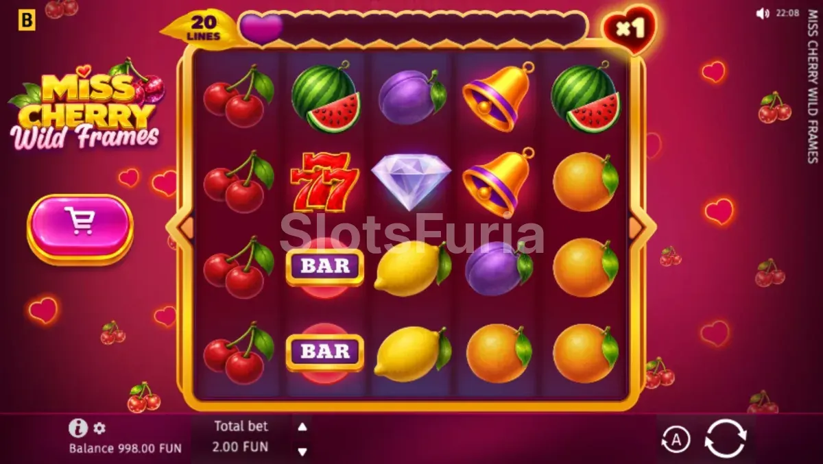 Juego base de Miss Cherry Wild Frames con marcos wild activos