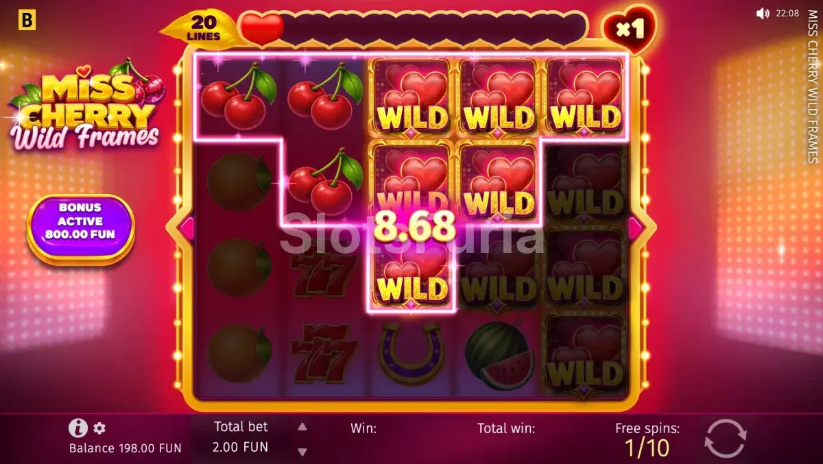 Ronda de giros gratis en Miss Cherry Wild Frames con wilds pegajosos